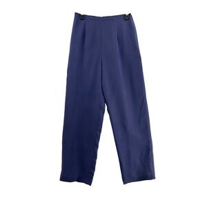 Talbots Pure Silk Pants Womens 6 Blue High Waist Wide Leg Career Trousers